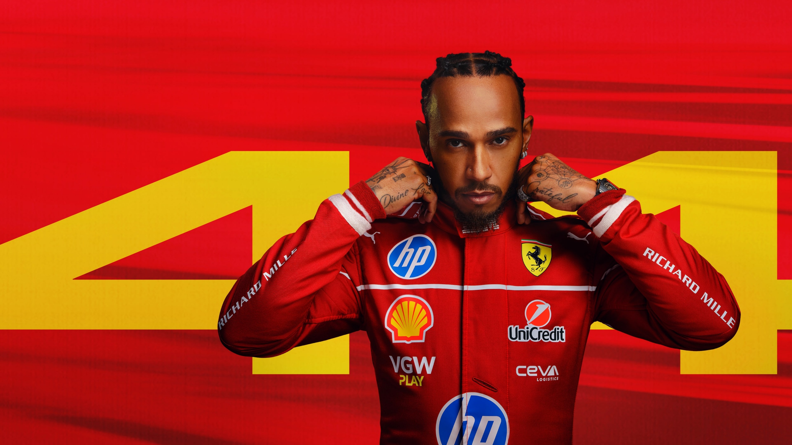 Lewis Hamilton in Ferrari racing suit